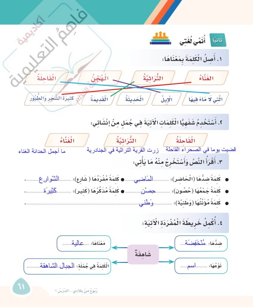 معنى كلمة الغناء لغتي ثالث ابتدائي